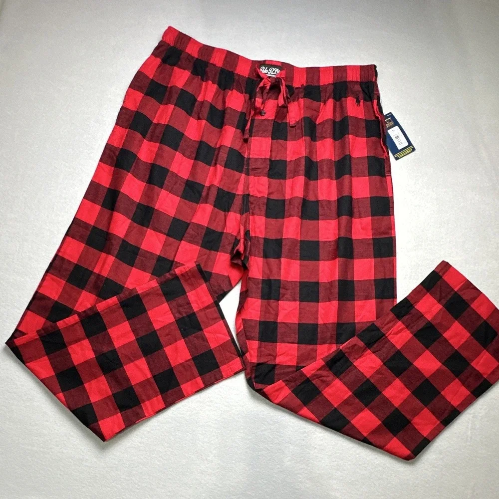 NWT Polo Ralph Lauren Pajama Pants Mens XL Red Black Buffalo Plaid Cotton